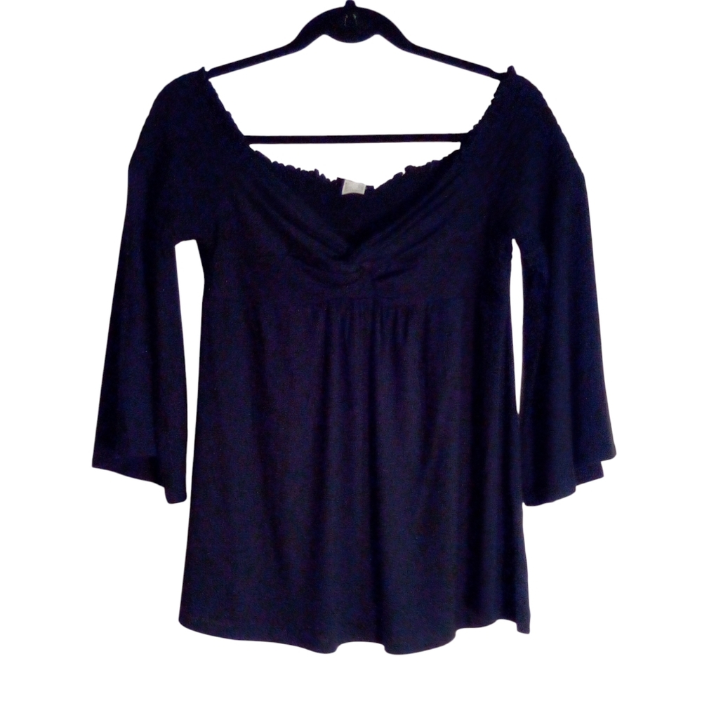 VENUS Top Black Off The Shoulder Whimsigoth Flirty Peasant Stretch Knotted Med